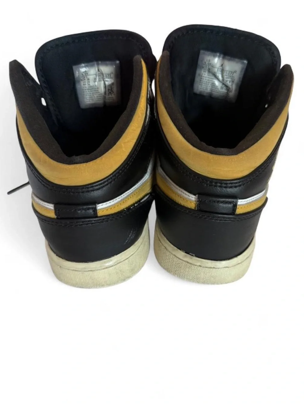 Womans Nike Air Jordan 1 Mid Black White Gold/Yellow Sneakers